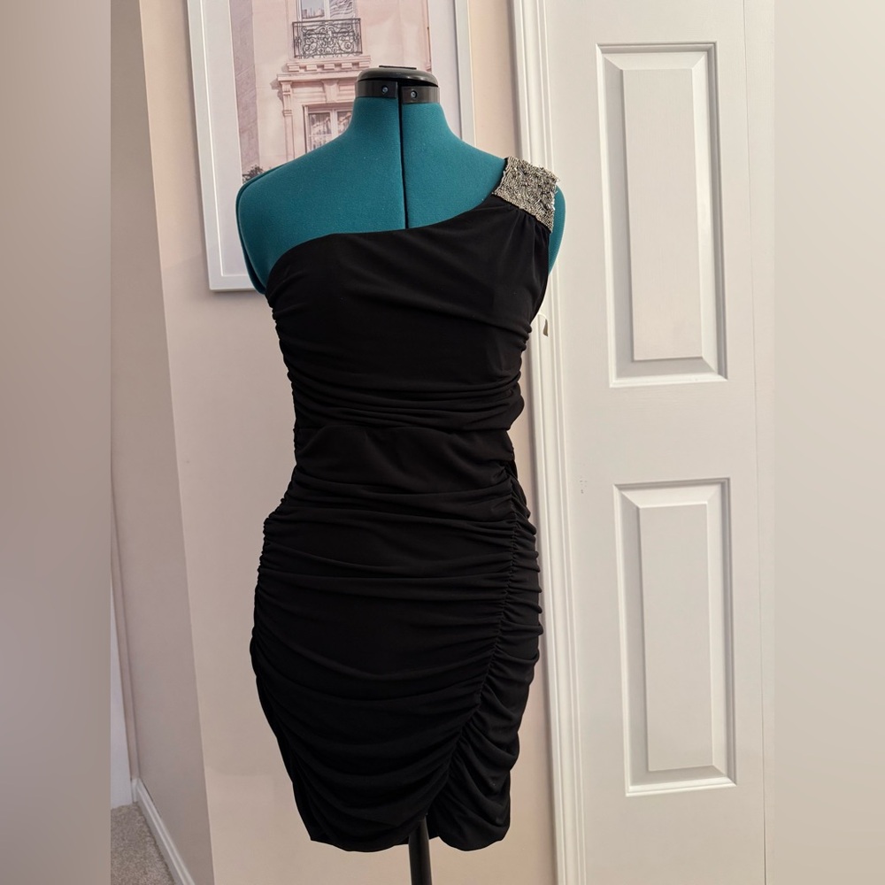 Trixxi Black One-Shoulder Dress with Silver Embellishment